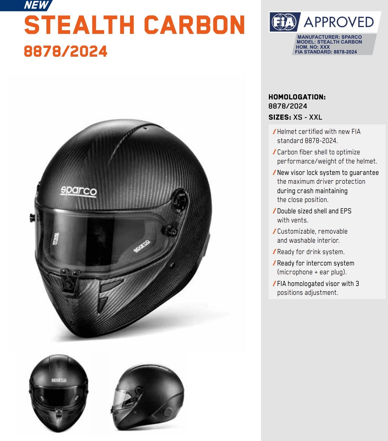 Sparco Stealth Carbon Fiber Karting Helmet | FIA 8878-2024